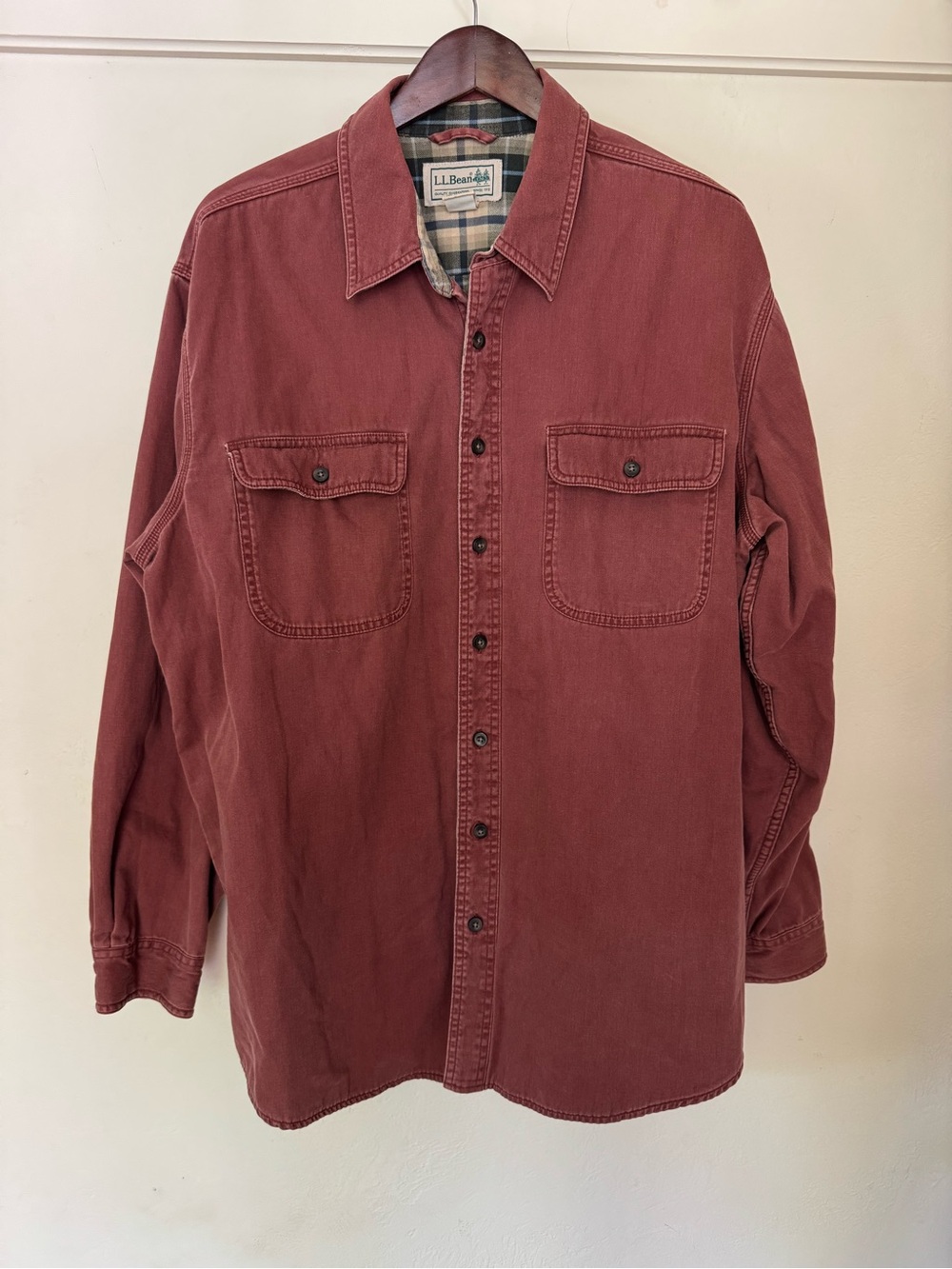 L.L. Bean Men’s XL Regular Flannel Lined Shirt Jacket Barn Chore Coat Red Cotton